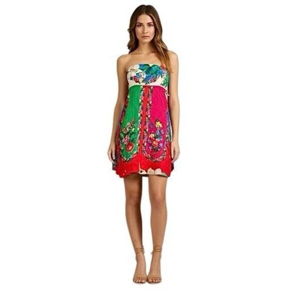 Anthropologie Farm Rio Mini Dress size M Strapless Floral Multicolor Boho - Picture 1 of 13